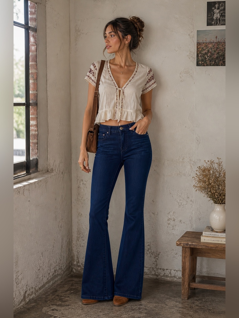 Free People Size 27” Dallas Flare Leg Mid-Rise Dark Wash Jeans